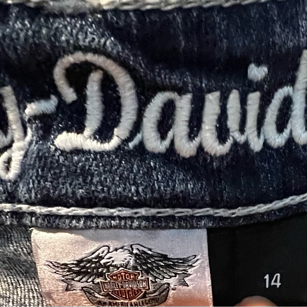 Harley Davidson Denim Blue Jeans Rhinestone Pockets - Picture 4 of 6